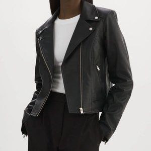 HOT Leather Biker Jacket EUC $200 Black L LAMARQUE